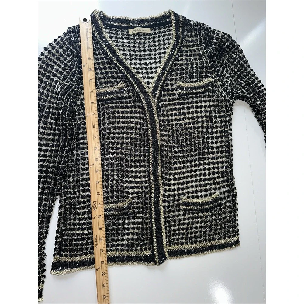 Rush By Rosanna Black Gold Metallic Cardigan SIZE Medium - Picture 7 of 10
